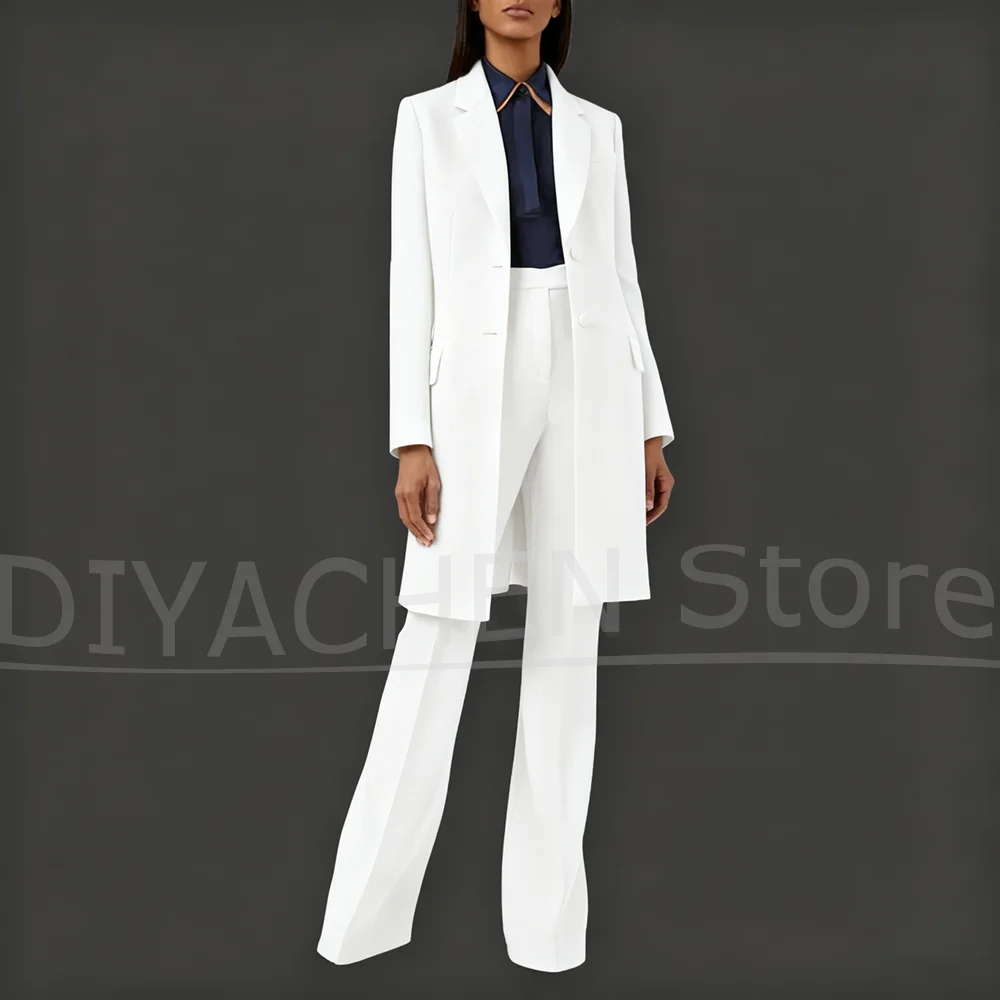 

Elegant Women's Suits Notch Lapel Single Breasted Long Coat with Pants High Quality Office Lady Formal Slim Pants Suits 2 Piece