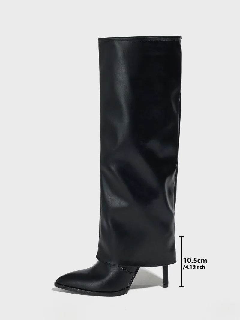 Black Leather Thin Heeled Knee High Boots Women Winter Designer Boot Wide Fashion Sexy Pointed Toe Long Boots Botas Feminina