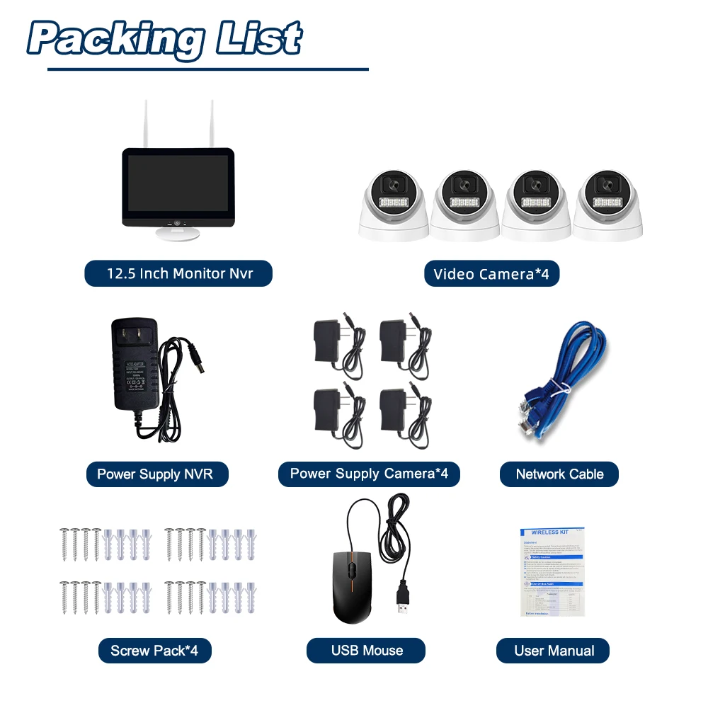 4CH 3mp كاميرا واي فاي لاسلكية نظام الأمن كاميرا CCTV طقم مراقبة الفيديو NVR اتجاهين الصوت طقم NVR #5