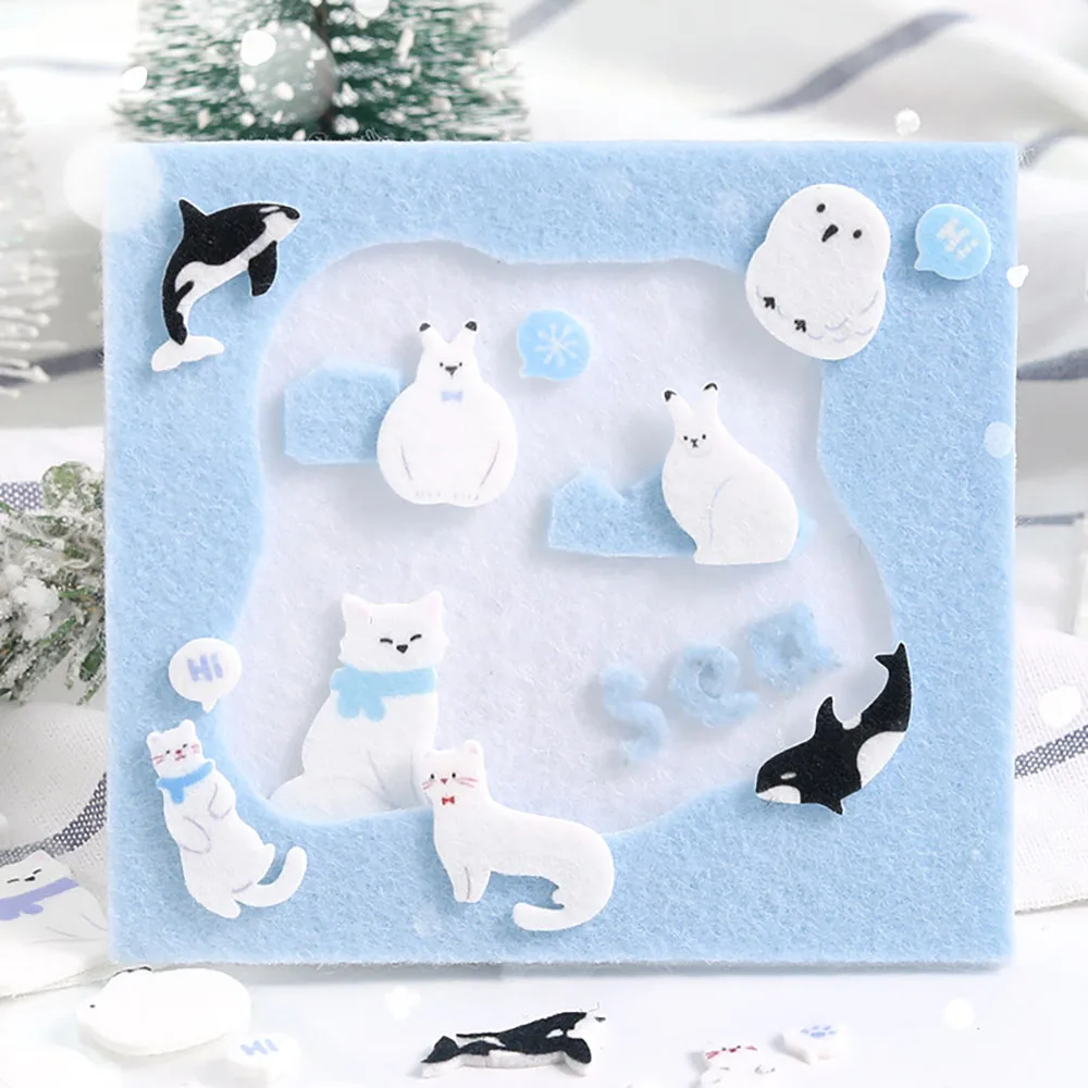 Felt stickers, polar letters, soft and cute Arctic animal patterns, DIY decorative tents, collage elements