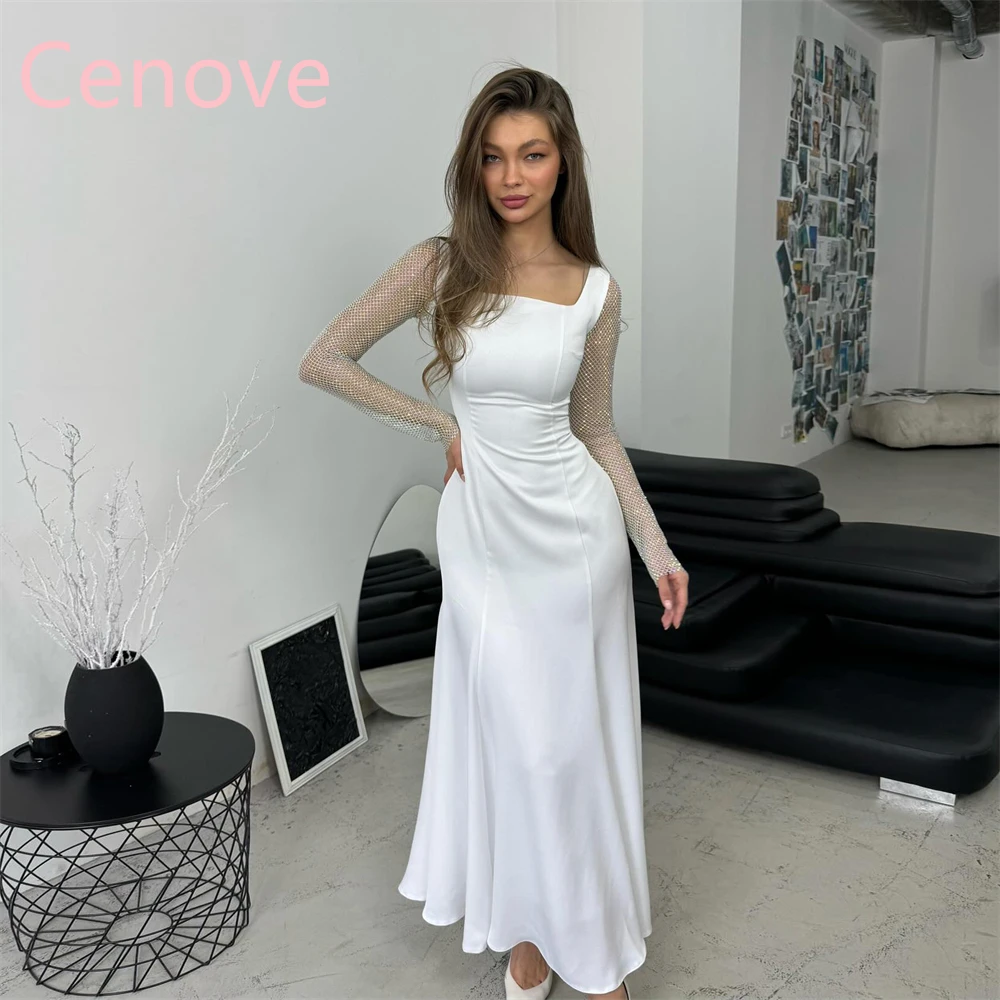 

Cenove 2024 Arab Dubai Square Neckline Prom Dress Full Sleeves With Ankle Length Evening Fashion Elegant Party Dress For Women