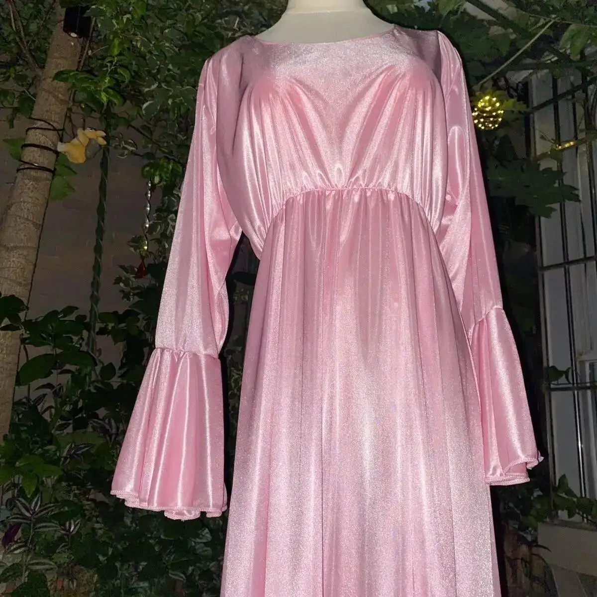 

Glossy Women Satin Long Dress Loose Pajamas Maxi Dress Pullover Elegant Dresses Sleeping Wear