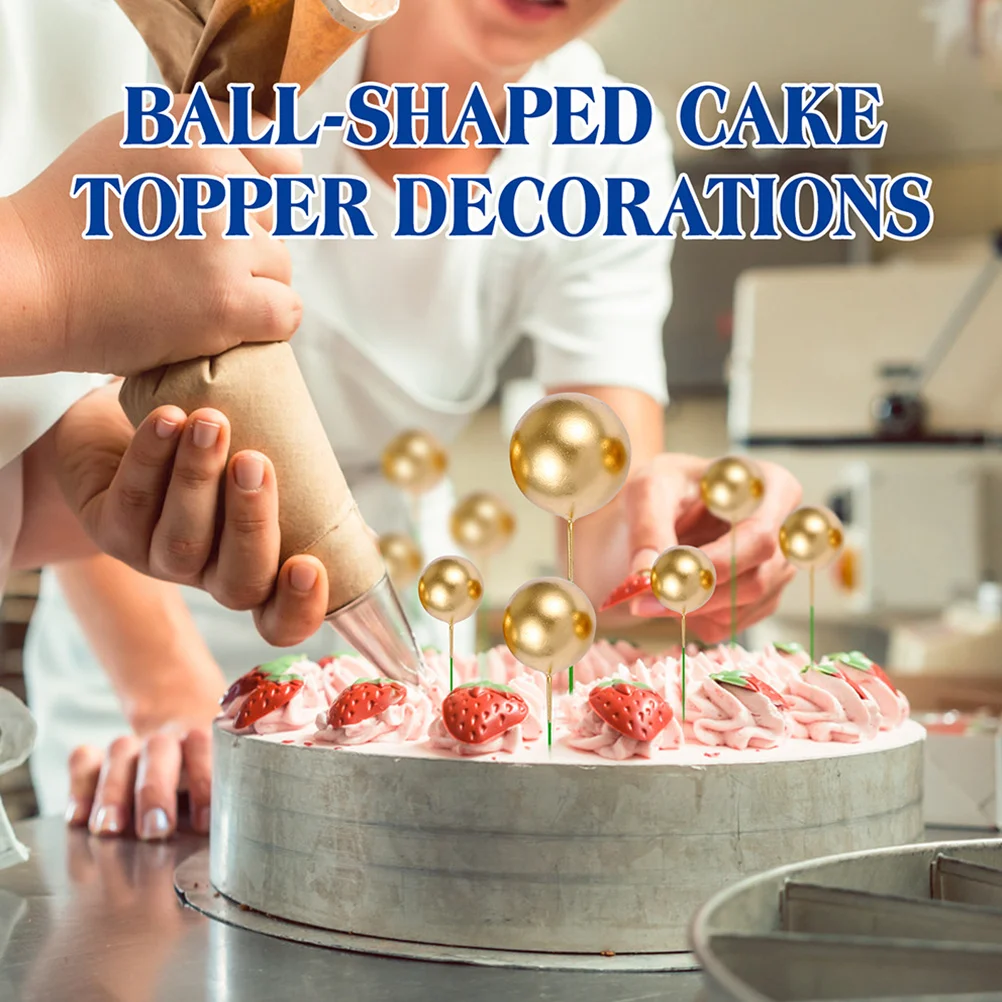

40Pcs Safe Material Golden Ball Cake Ornaments Easy to Use Small Ball Cake Decor for Birthday Party Golden Cupcake Topper