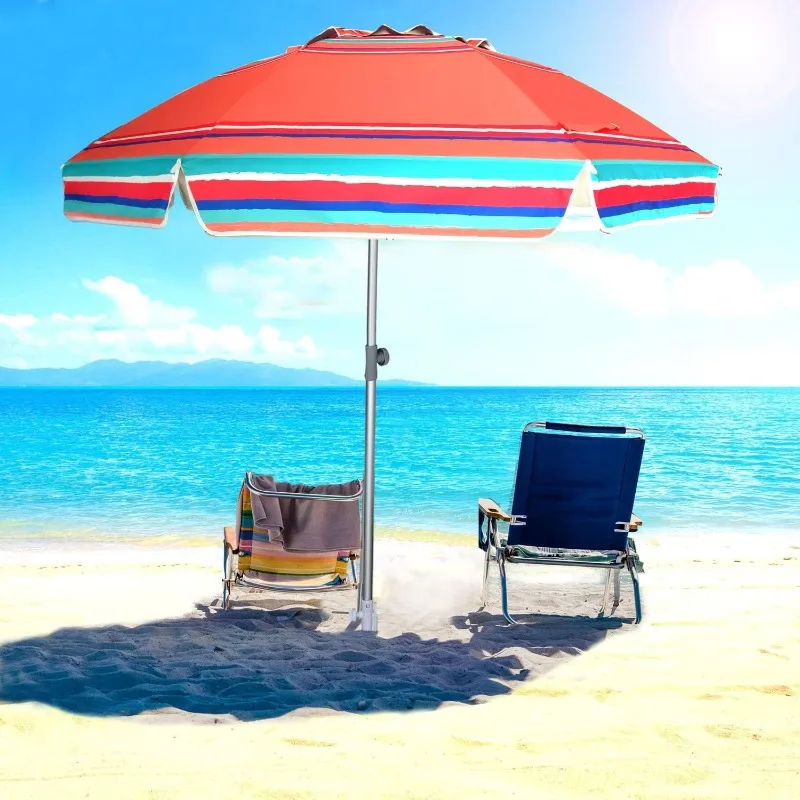 

7ft Heavy Duty HIGH Wind Beach Umbrella with sand anchor & Tilt Sun Shelter, UV 50+ Protection Outdoor Sunshade Umbrellas Carry