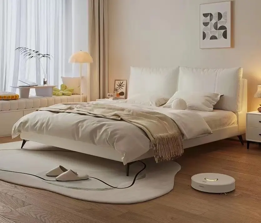 

#New Genuine Leather Bed, Modern Minimalist Floating Double Master Bedroom, High-end and Elegant Bed 2 X 2 m Soft-padded Bed.