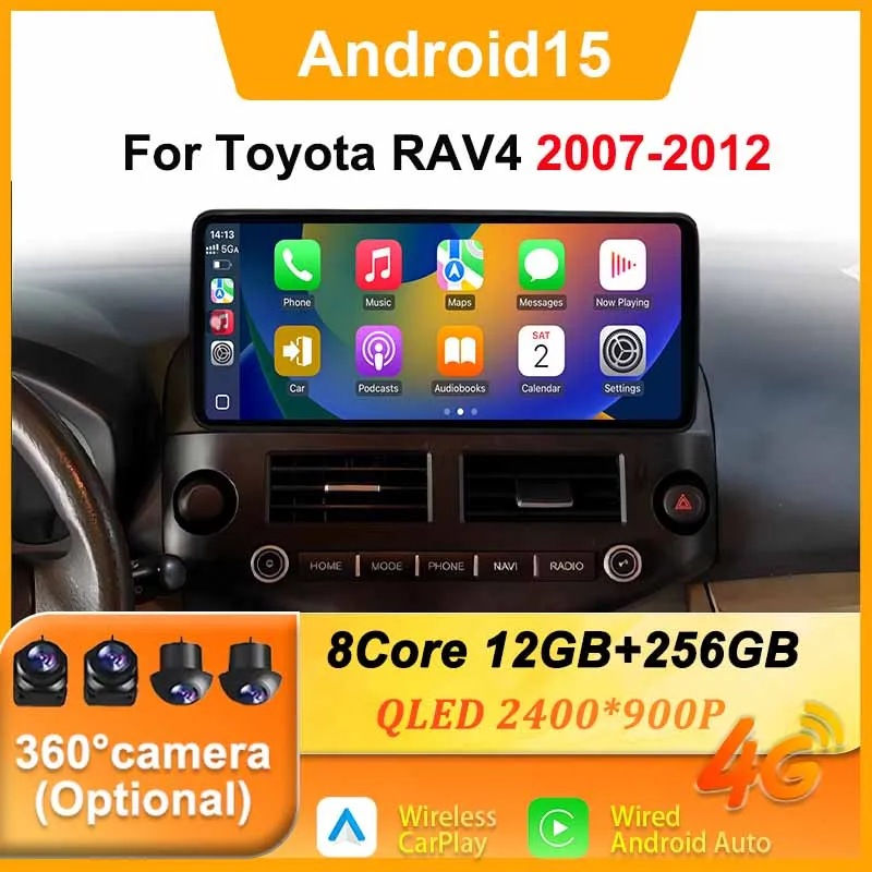 

Car Radio Stereo Multimedia Video GPS Navi Player WIFI Android 15 Wireless CarPlay Android Auto 12.3" For TOYOTA RAV4 2007-2012
