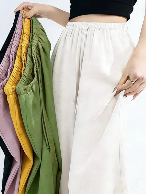 

Mosquito-Resistant Cotton Silk Wide Leg Pants Summer Thin Casual Loose Nine Points Straight Cut Drapey Home Pants Can Be Worn...