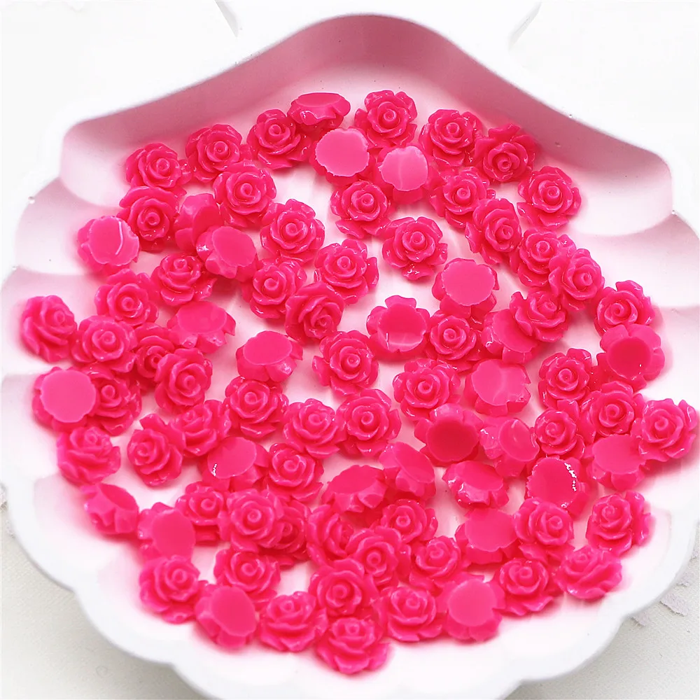 100pcs 10mm Resin Rose Flowers Flat Back Cabochon DIY Jewelry/ Craft Decoration,12 colors to choose