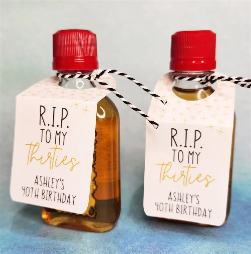 50pcs RIP to my Thirties - Party Favors Mini-Alcohol Nips Shot Bottle Tags for 40th Birthday Parties