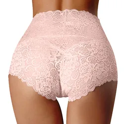 Culotte sexy taille haute pour femme, lingerie fine en dentelle creuse pour femme, entrejambe en coton, sous-vêtement grande taille, 2024