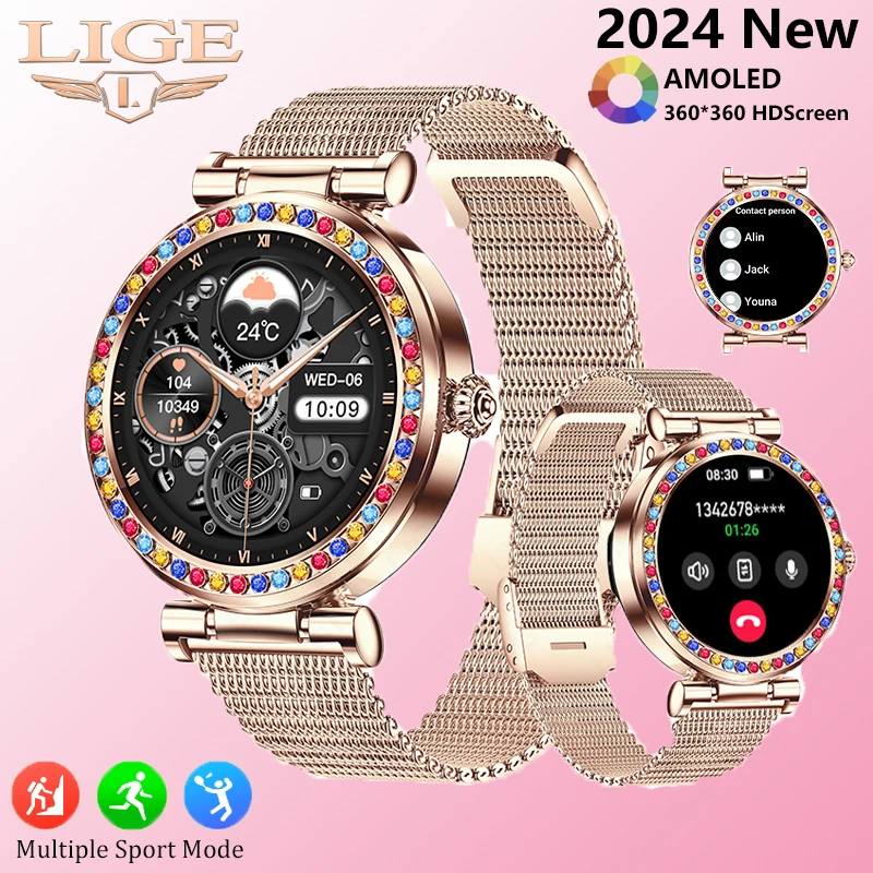 LIGE Neue Mode Smart Uhr Frauen Gesundheit Armband Bluetooth Anruf Uhren Musik Stimme Wasserdichte Sport Fitness Smartwatch Damen