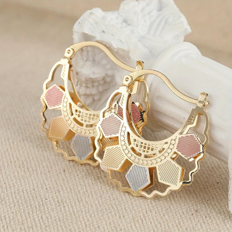 Modische große Creolen aus Kupfer für Damen, vergoldet, für Damen, Festzug-Ohrringe, Modeschmuck, Accessoires, Hochzeitsgeschenk