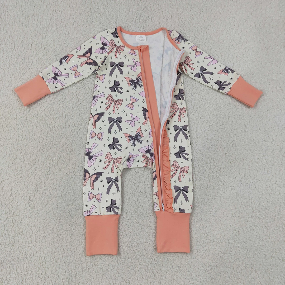 Newborn Bodysuit Mother Kids Baby Girl Bows Spiders Halloween Two Way Ruffle Zipper Convertible Romper Infant Clothes Onesies