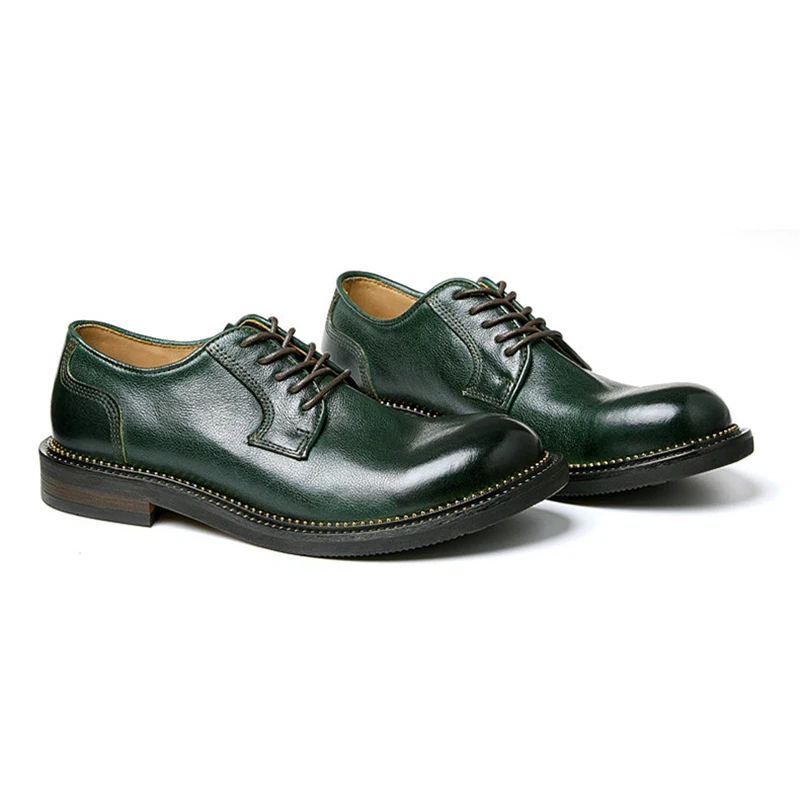 Zapatos de cuero elegantes Retro para hombre Noble hechos a mano suaves de gama alta punta redonda Oxfords británicos Casual hombre