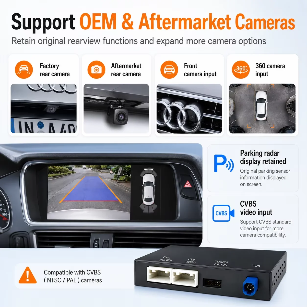 Adattatore wireless CarPlay e Android Auto per Audi A4 B8, S4, RS4, A5 8T, S5, RS5, Q5 8R, modelli 2009-2016, MMI 3G, 3G+, modulo decoder multimediale per auto con MirrorLink, AirPlay, musica
