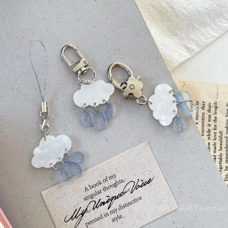 【xxx】Cute Cloud Raindrop Keychain INS Raindrop Charms Mobile Phone Rope Pendant Keyring Phone Lanyard For Bag Phone Decoration