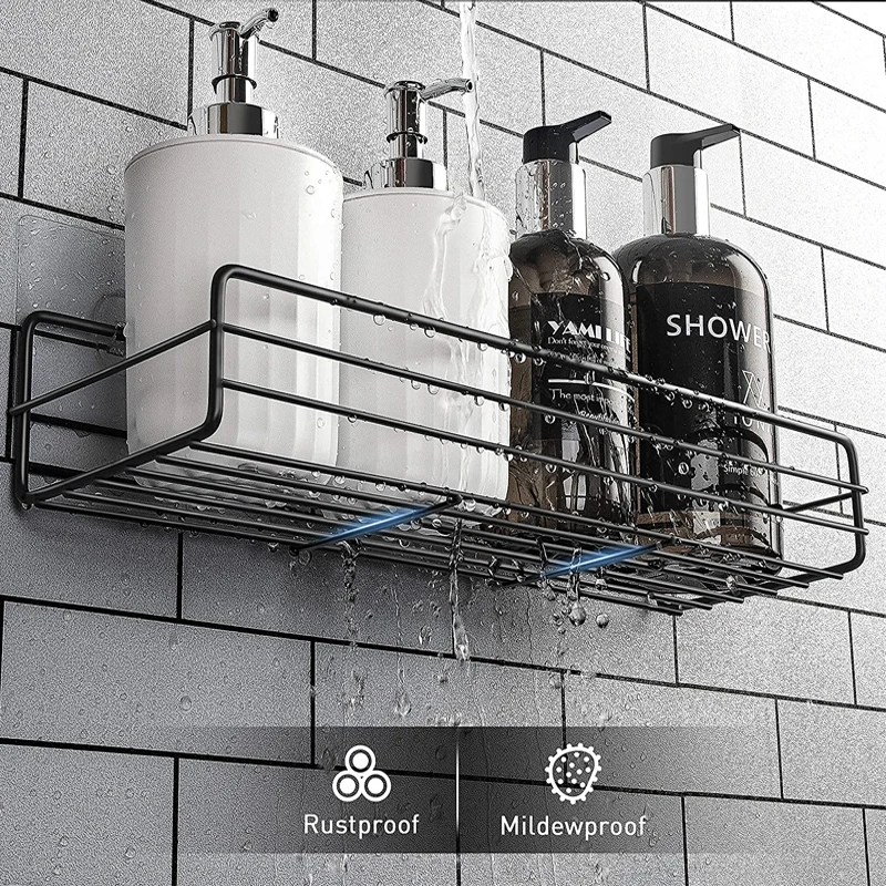 Shower Caddy Basket Shelf Traceless Adhesive Shower Wall Shelf Rustproof Bathroom Shower Storage Organizer Bathroom Accessories