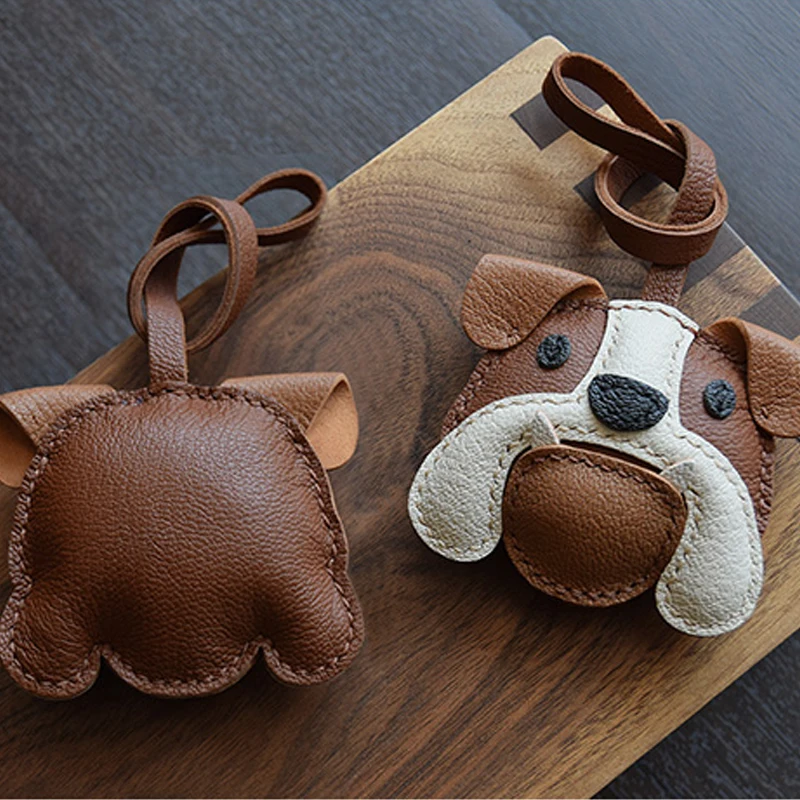 Handmade Leather Bulldog KeyChain Bag Charm