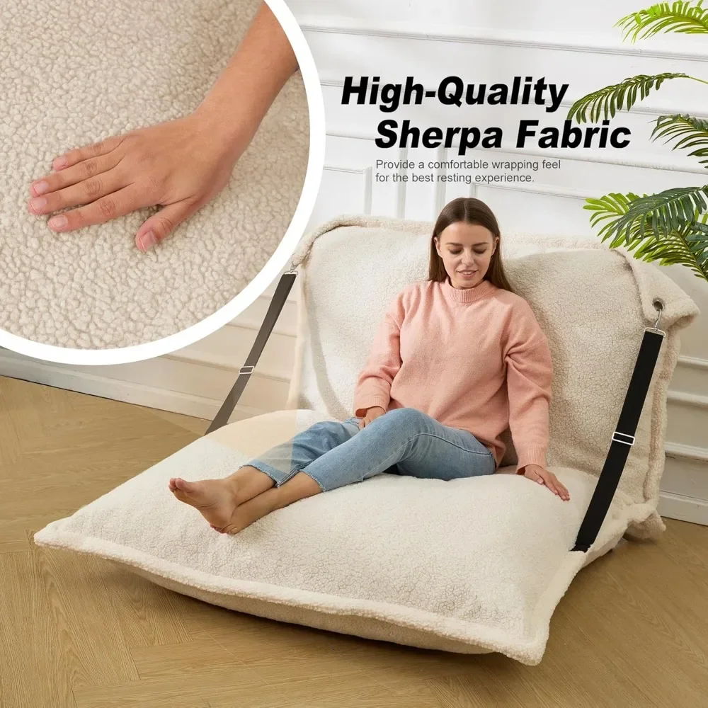 Giant Bean Bag Chair, Bean Bag Sofa with Adjustable Backrest, Bean Bag Bed with Filling and Detachable Sherpa Cover