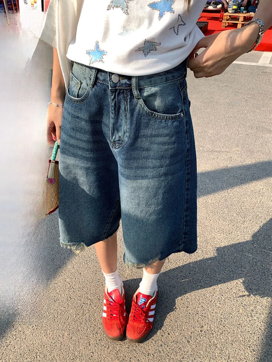 

Летние тонкие джинсовые шорты COK с широкими штанинами, женские, свободного кроя, повседневные, с высокой талией, из микроэластичного денима