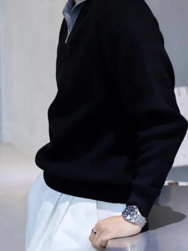 

Casual Knitted Men's Sweater Hoodie Loose Outerwear Fake Two-Piece Top Spring Autumn New Sle Simple f Zip Knitwear