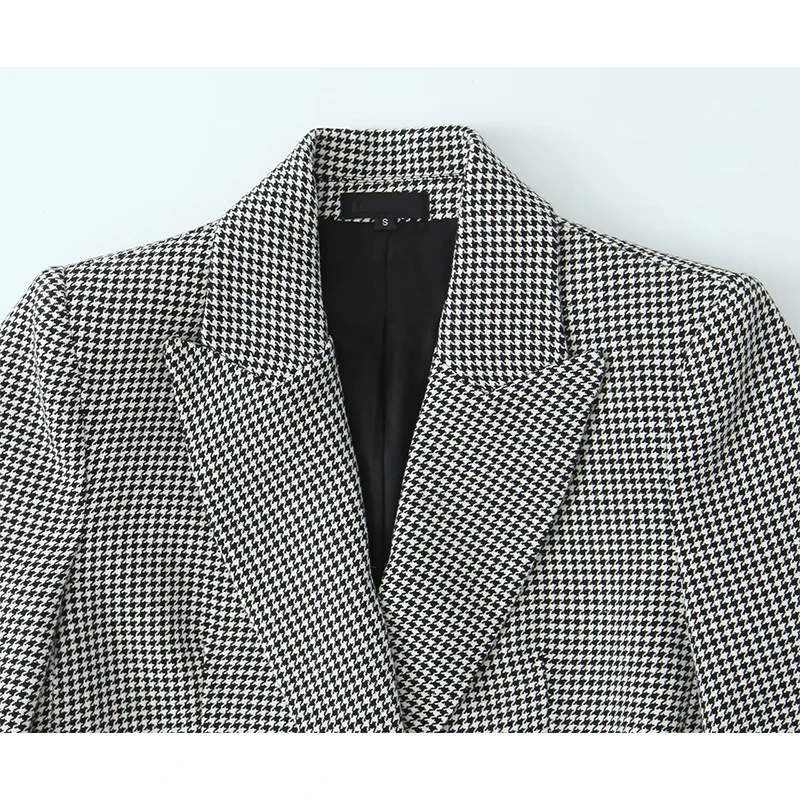 Yenkye feminino elegante curto houndstooth casual blazer manga longa lapela gola terno de escritório jaqueta duplo breasted senhora outfits