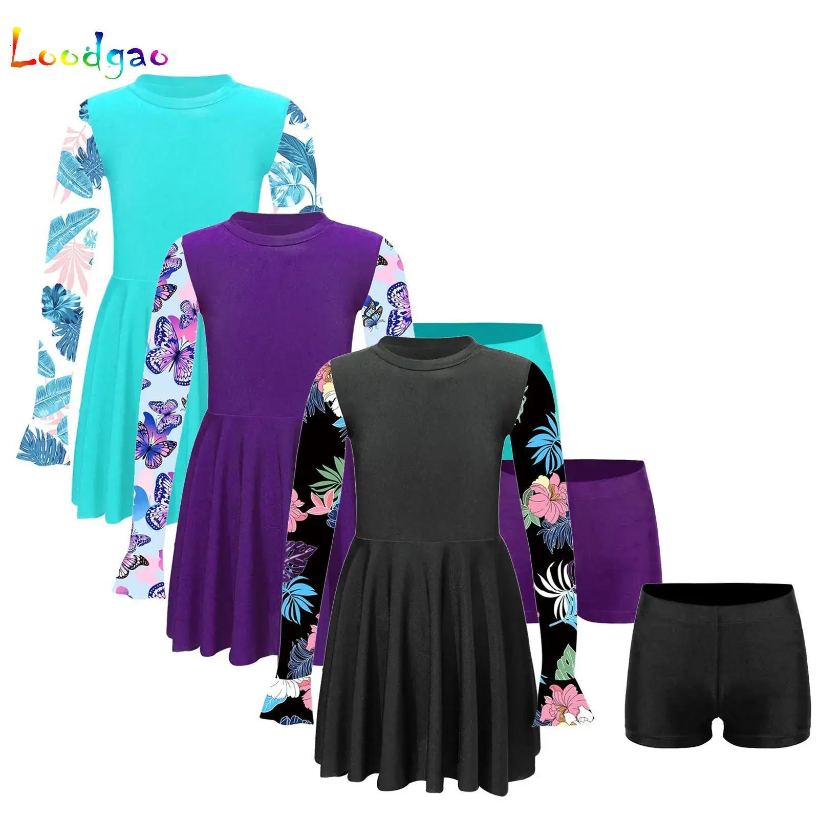 

Girls Swimsuit Long Sleeve Beach Dress & Shorts Kids Swimwear Children's Bathers Bathing Swimming Swim Suit Pool Beachwear 2Pcs
