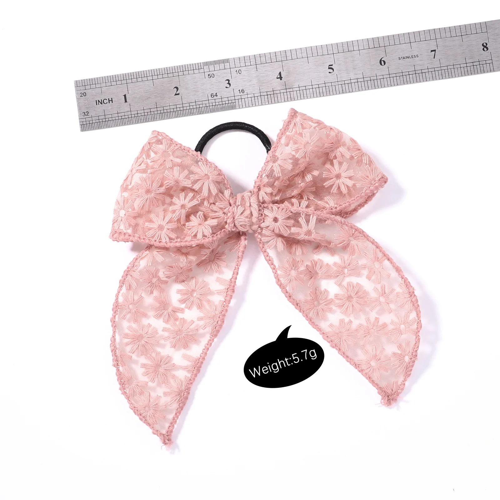 Scrunchie con lazo blanquecino con encaje europeo y cinta transparente, elegante accesorio para el cabello de hadas para mujer
