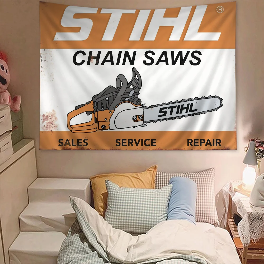 Stihl Logo Printed Cartoon Tapestry Wall Hanging Decoration Household Home Decor