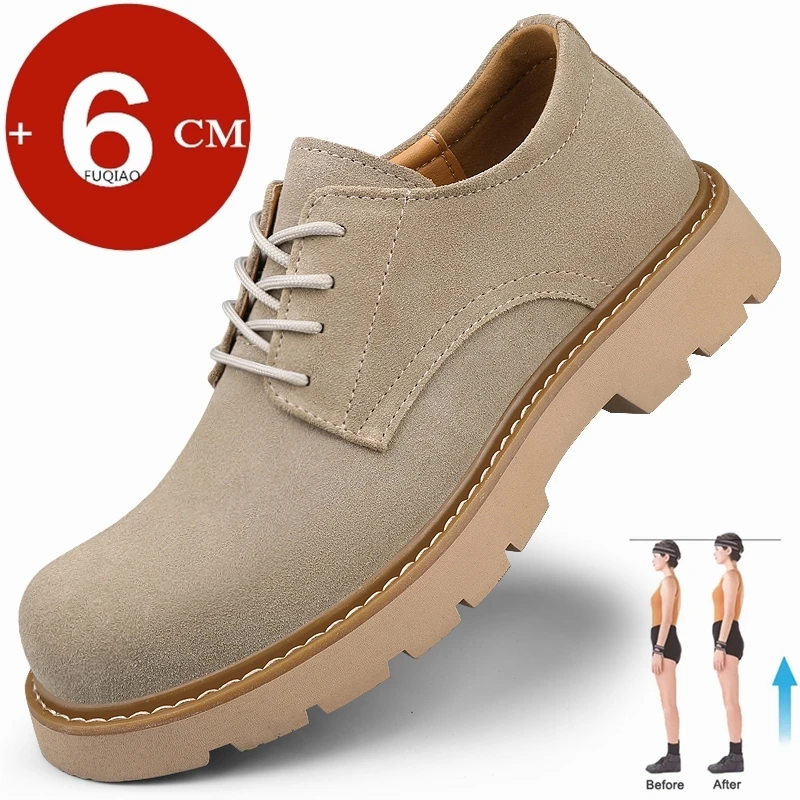 Mens Invisible Height Increase Derby Shoes Flat/6CM Hidden Elevator Round Toe Thick Platform Comfortable Business Casual Shoes