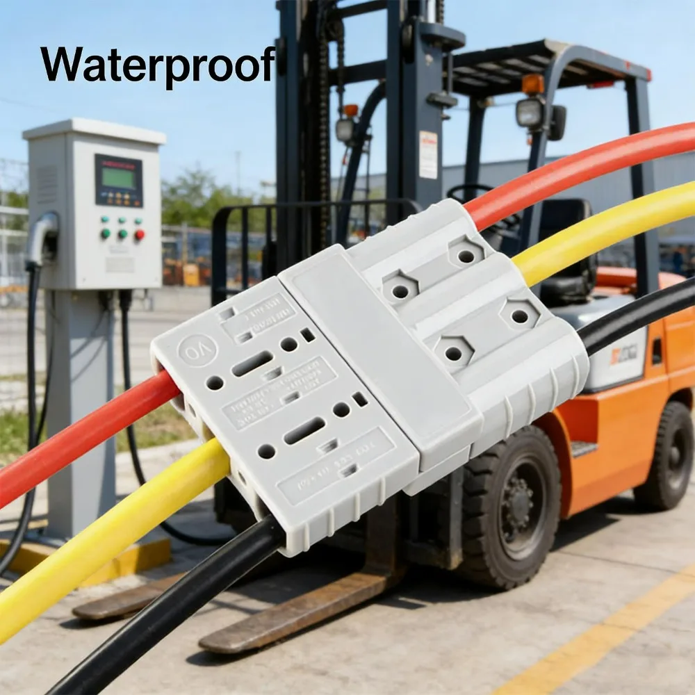 50A Forklift Battery Connector 3 Pole Plug Charger Cable Industrial Heavy Duty Flame Retardant PC Power Wire Terminals Red/ Gray