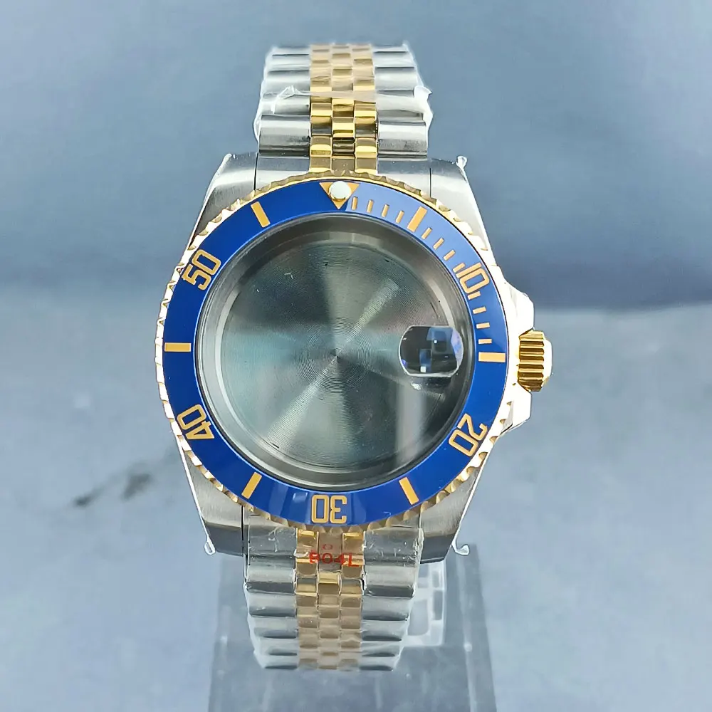 40mm NH34 NH case 35 movement silver gold 120 click bezel watch case 316L stainless steel sapphire glass Silver Jubilee bracelet