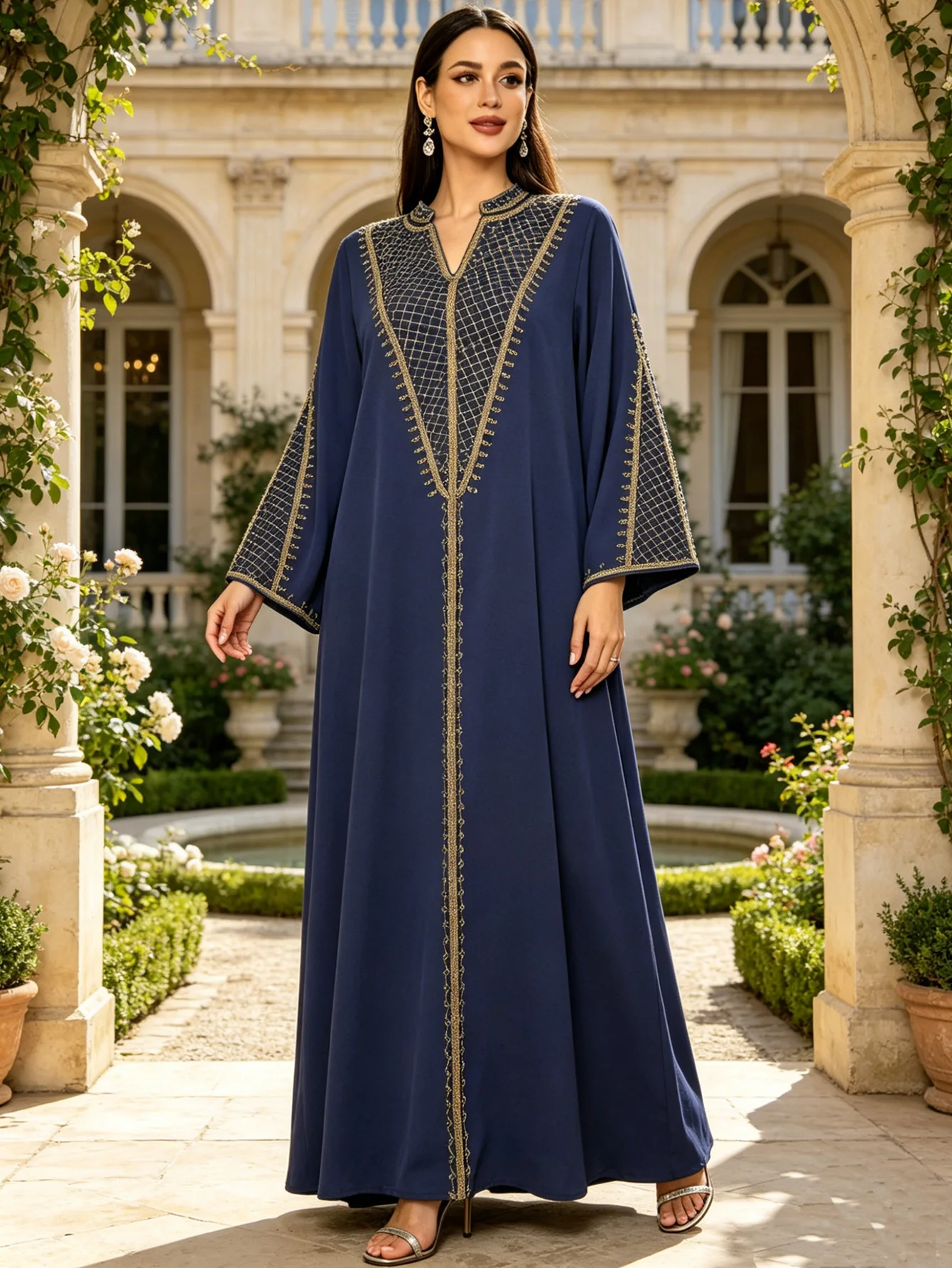 New Muslim Women Navy Blue Belted Maxi Dress Dubai Kaftan Elegant Ramadan Eid Prayer Robe Turkey Islamic Casual Modest Long 2026