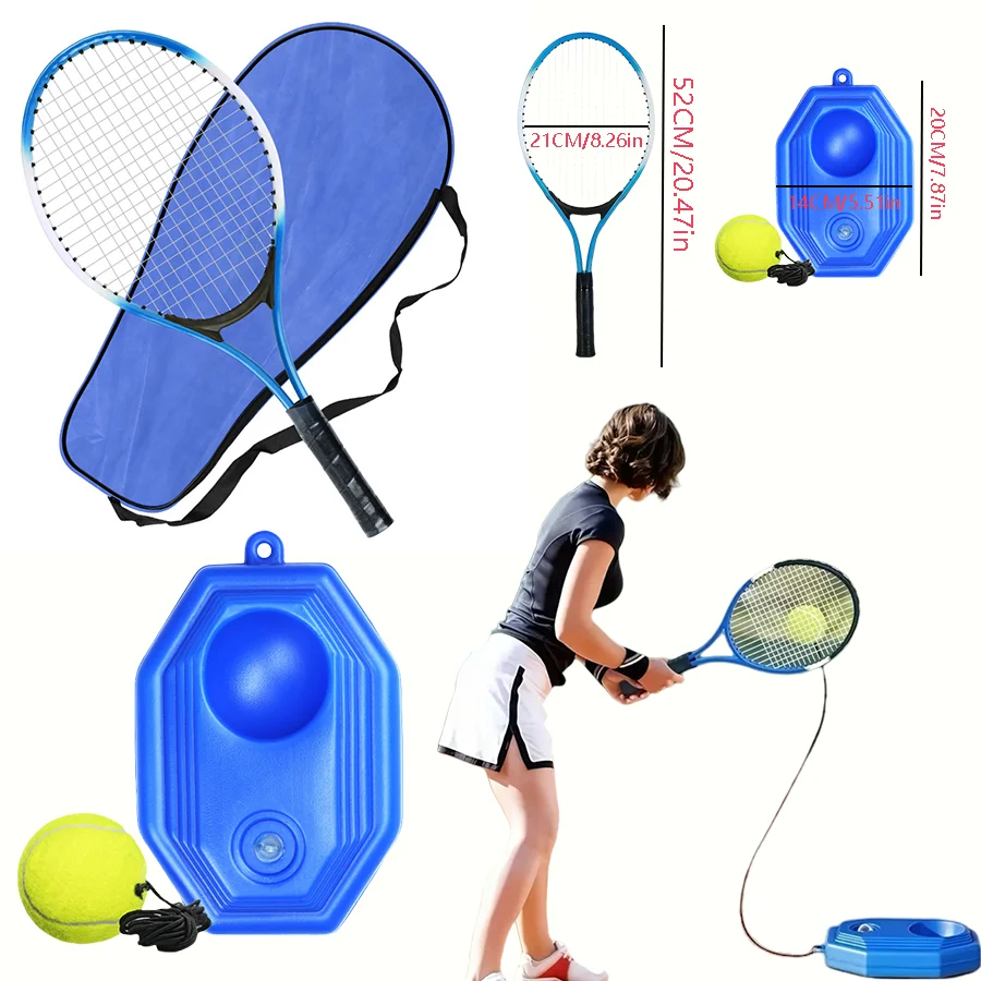 

1 комплект тренировочного набора для теннисных ракеток для молодых начинающих — прочная рама из алюминиевого сплава с 1 набором теннисных мячей,