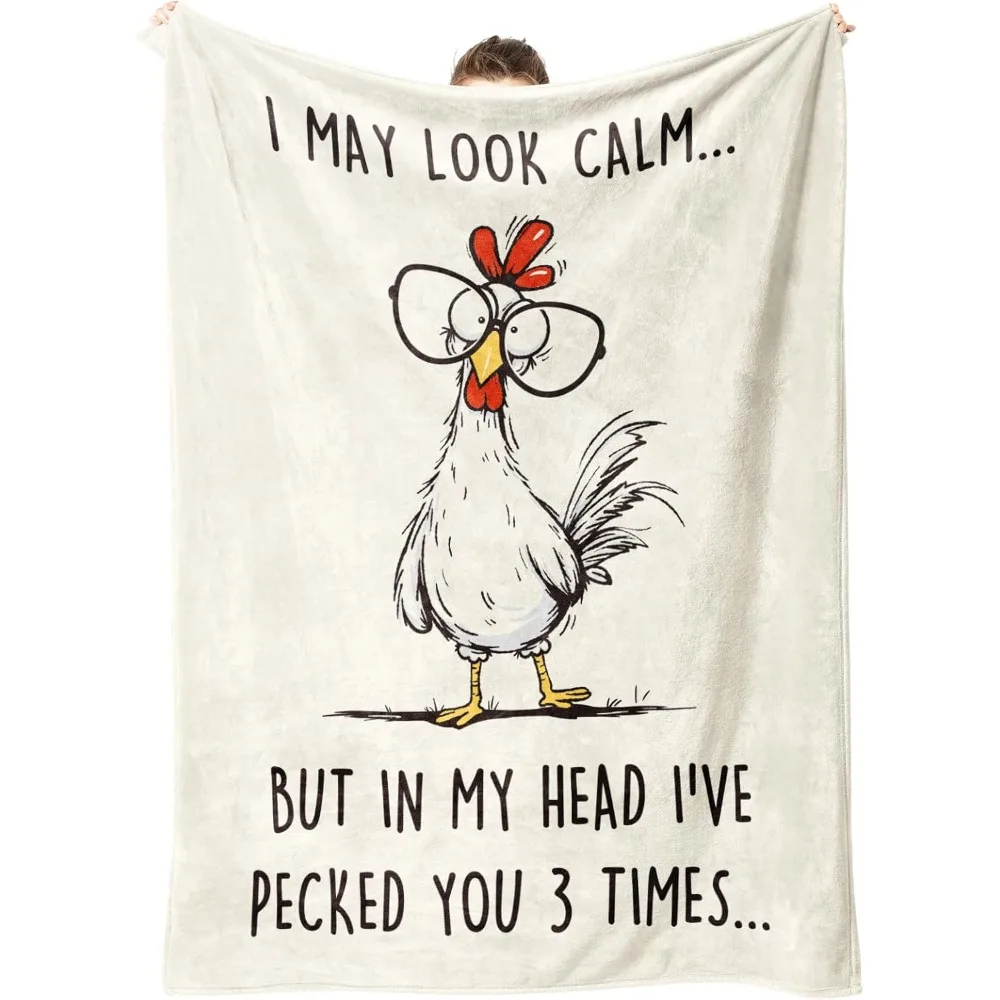 

Funny Chicken Print Throw Blanket with Humorous Quote "I May Look Calm..."