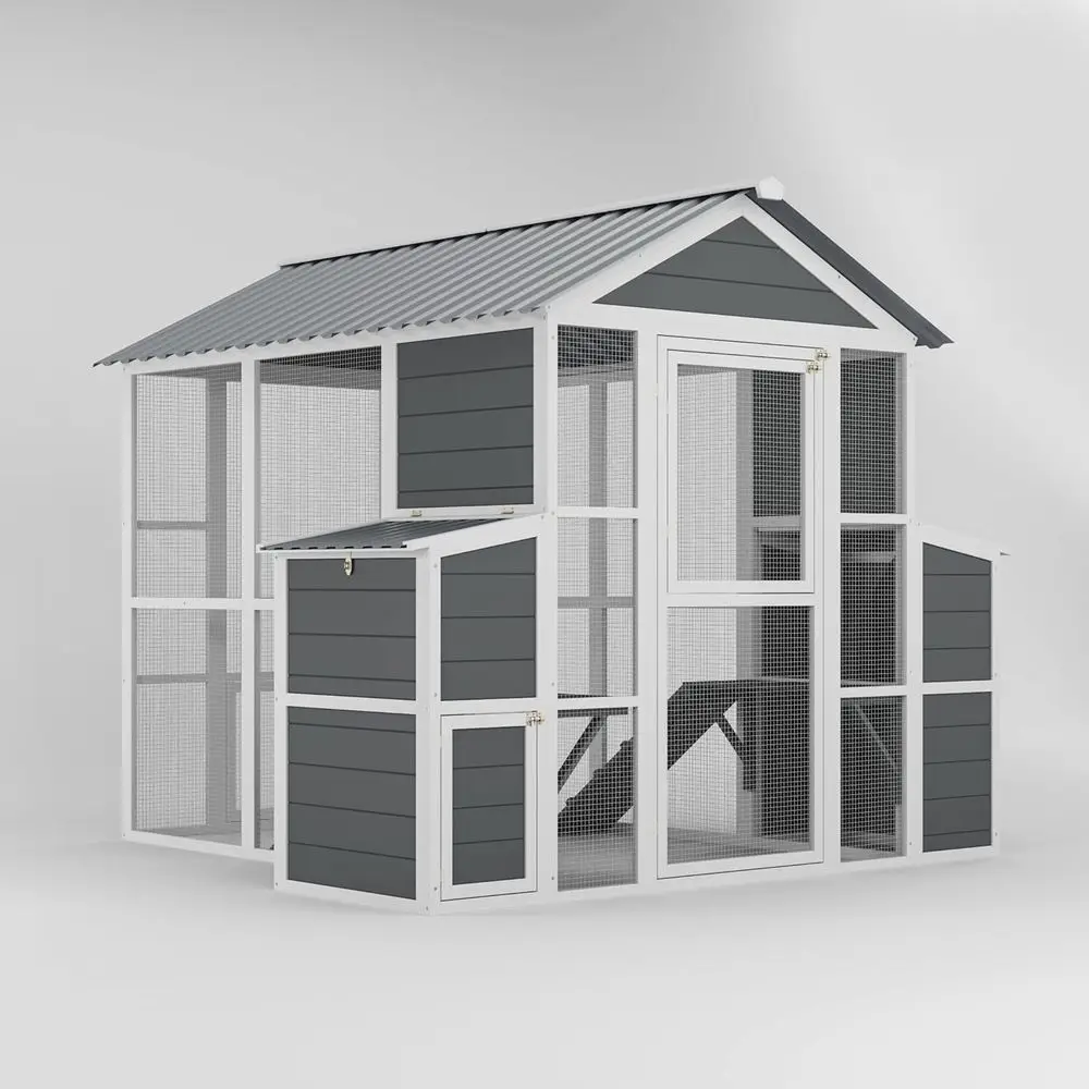 

Large Hen House Poultry Habitat Pet Hutch Run Cage, 2 Nesting Boxes, Walk-in Chicken Coop with Run, Waterproof, 80×82×69