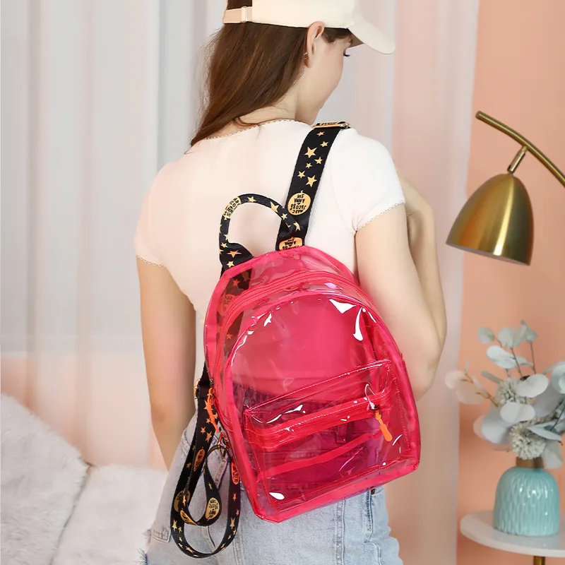 Women Transparent PVC Backpack Fashion Clear Travel Daypack College Travel Girls Schoolbag Rucksack