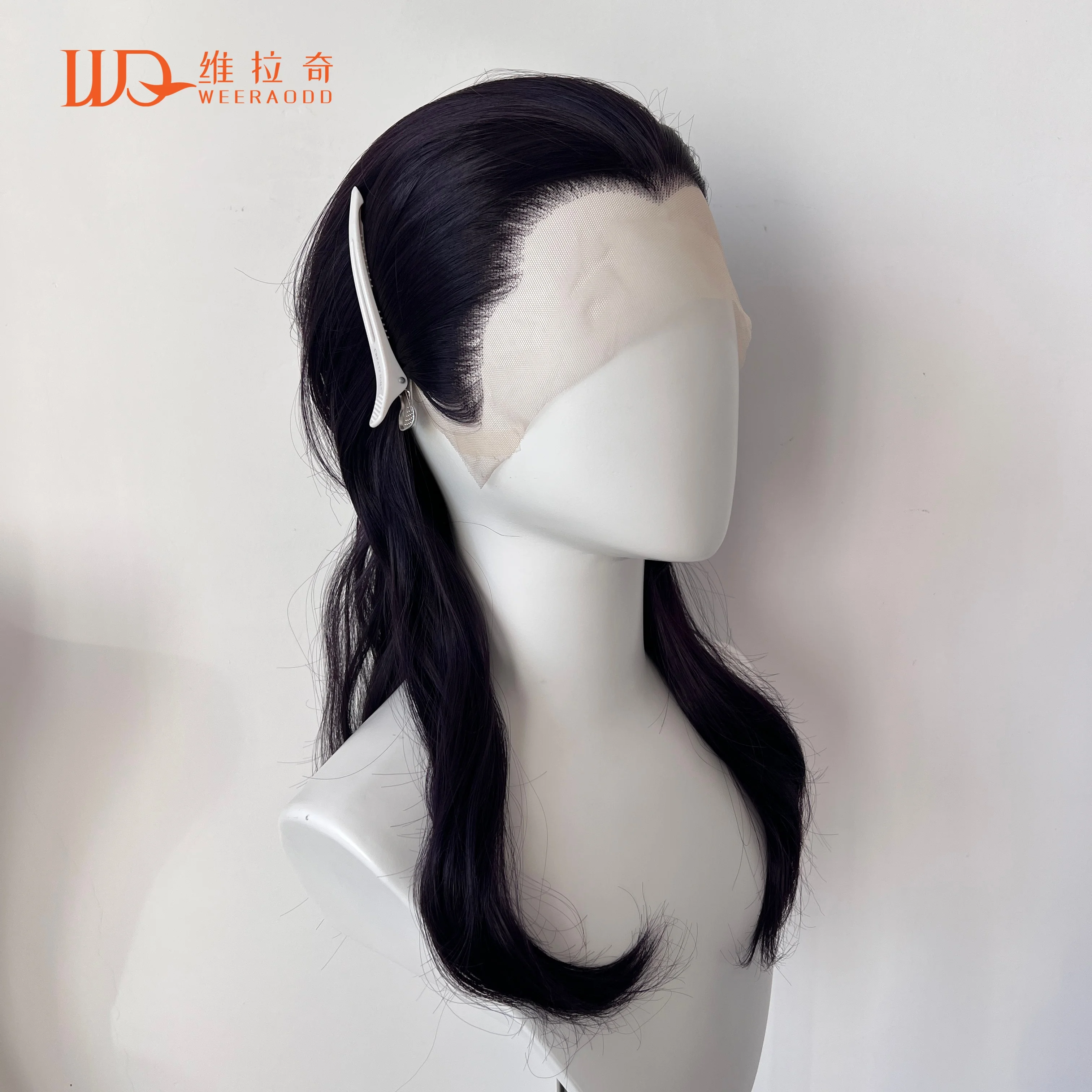 

WEERAODO 16-дюймовый черный, фиолетовый, пик Вдова, парик кефали, 13x4, кружевной передний бесклеевой парик, плотность 150%, термостойкий для косплея