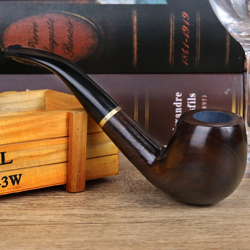 High Quality Classic Ebony Wood Solid Wood Tobacco Pipe Smoking Pipe Bent Handle Fit For 9mm Filters Christmas Gift For Father