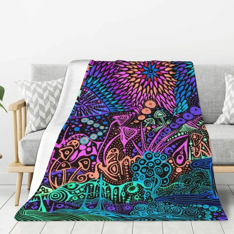 Custom Magic Mushroom Trippy Psychedelic Neon Pastel Goth Blanket 3D Printed Soft Flannel Fleece Warm Throw Blankets Bedspreads