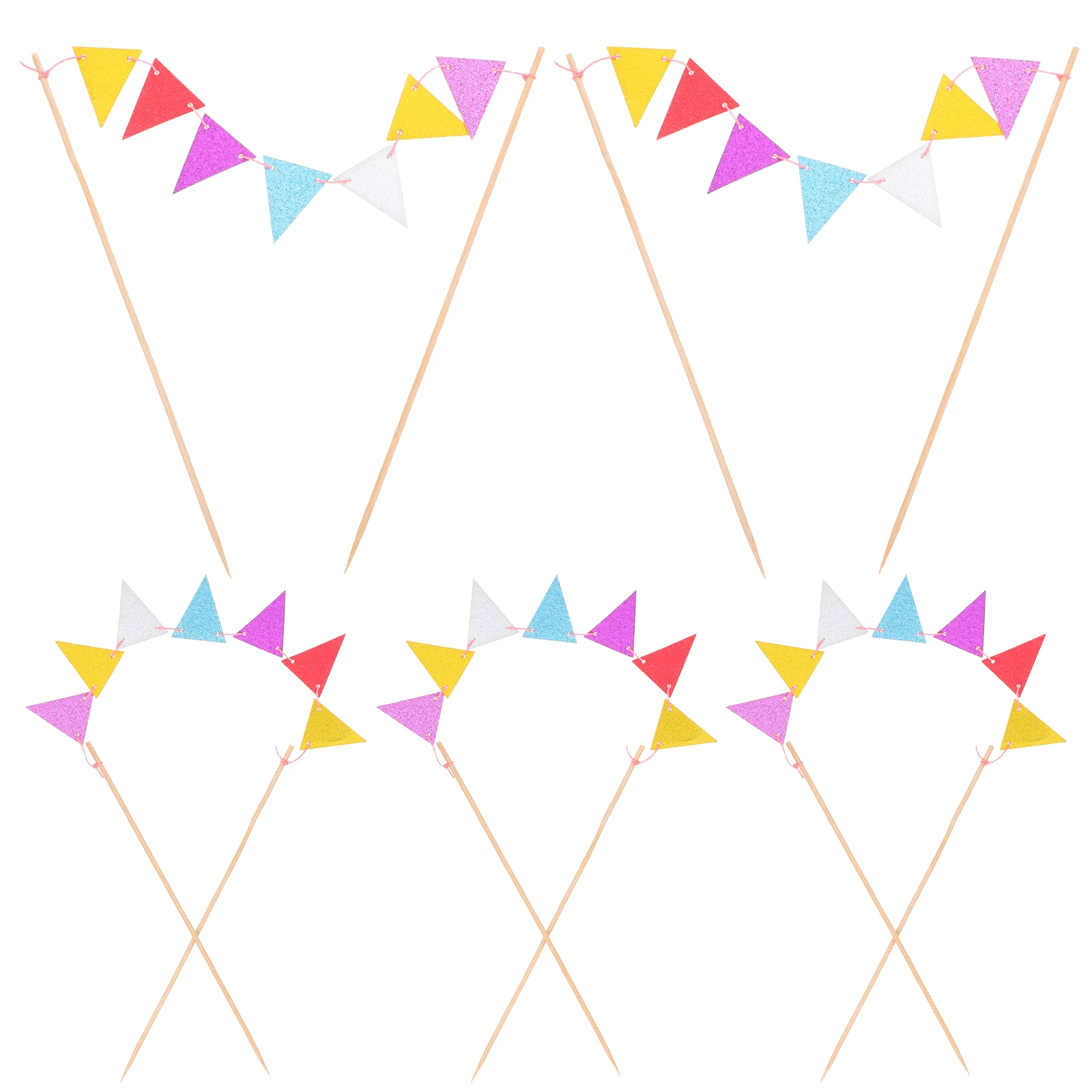 

5pcs Cake Flags Colorful Mini Triangle Banner Picks for Cupcake Ice Cream Fruit Party Food Sticks Cake Toppers Decorations