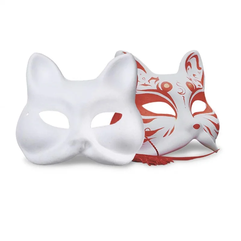 5pcs Cat Mask Masquerade DIY Paintable Blank Masks Festival Performance Cosplay Prop White Cat Masks Party Favors Wall Decor