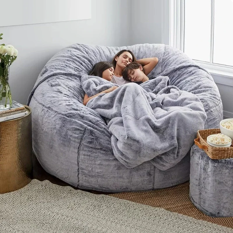 

Cover only modern design soft imitation leather bean bag chair giant broken foam lazy sofa living room