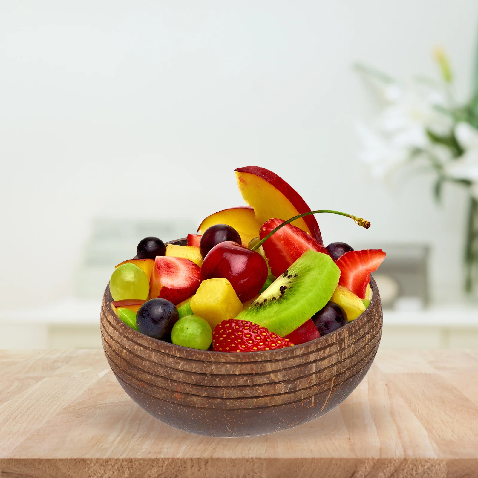 

1pc Coconut Shell Bowl Natural Food Grade Multi-Purpose Salad Dessert Bowl Fruit Holder Kitchen Gadget Household Tableware