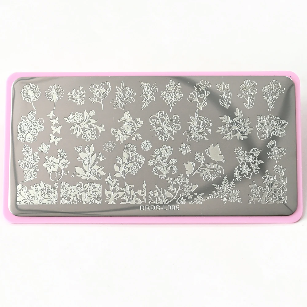 1pc-Flower Plant Nail Stamping Plates Decorative Flower Pattern Chain Shape Nail Stencils Film Flower Design Template Plate