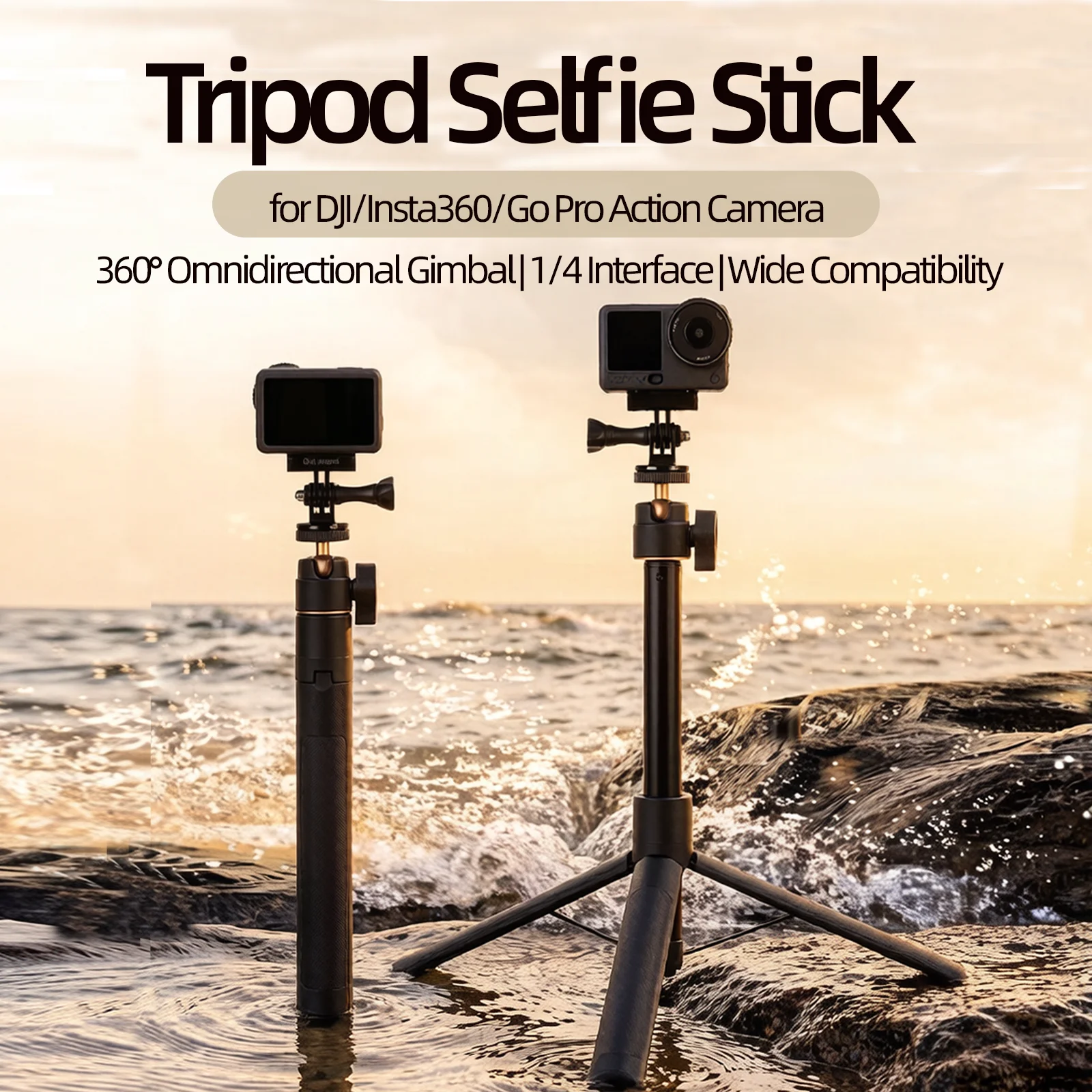 

Tripod Selfie Stick for DJI Pocket3/4/Action6/5Pro/4/3/360/Nano or Insta360 X5/4/3/2/Ace Pro2/1/Go3/3S/Ultra, for Outdoor Sports