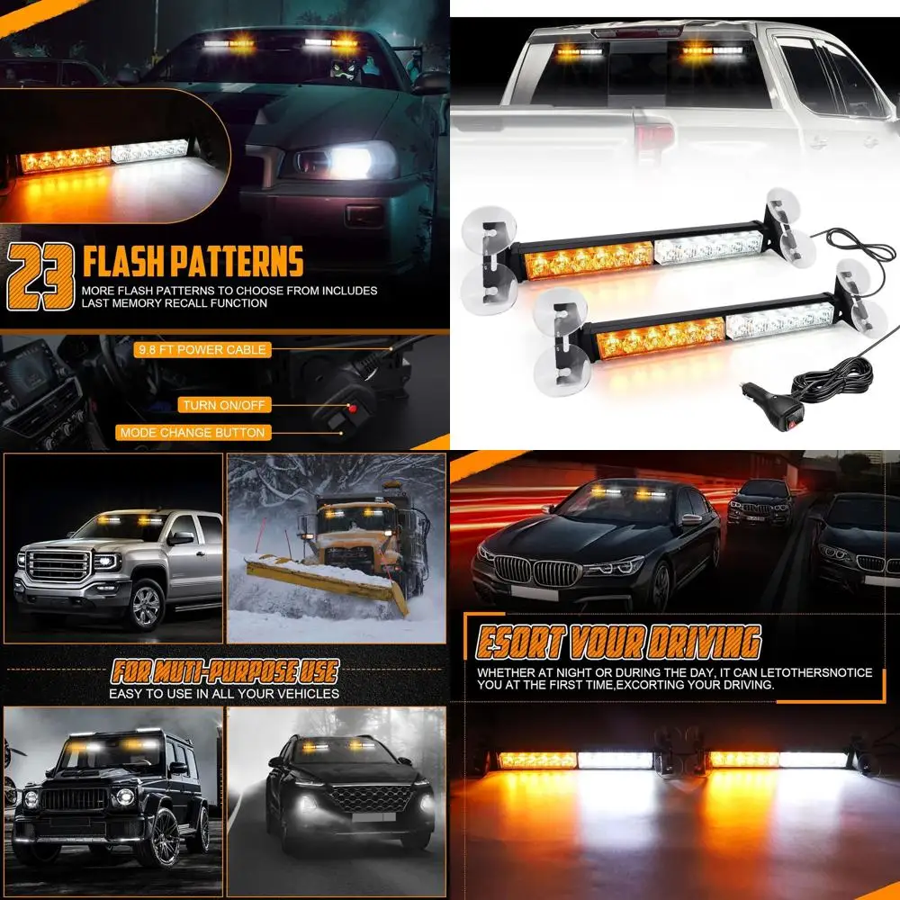 

Dual-Function 24 LED Strobe & Warning Light Bar, Amber/White, Suitable for Cars, Vehicles, and Trucks