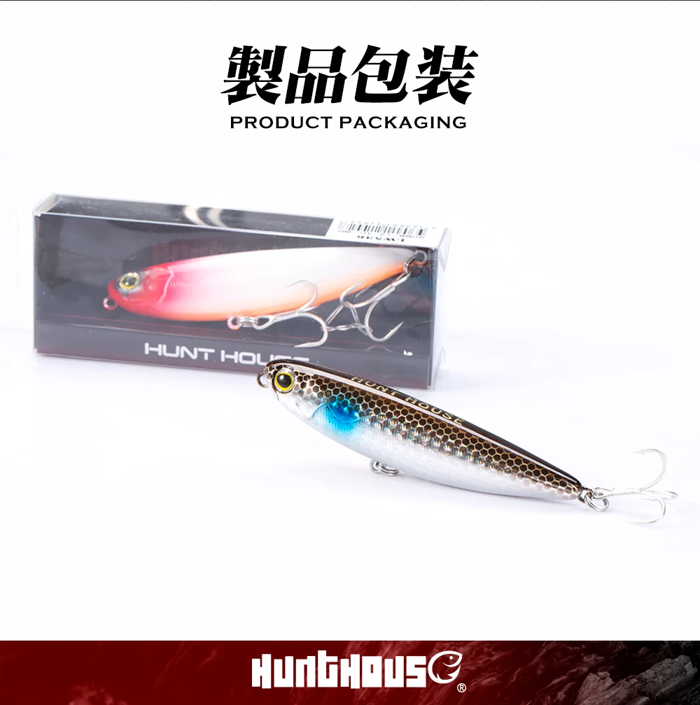 Hunthouse Schwimmender Topwater-Bleistift-Angelköder, 60 mm, 90 mm, 100 mm Oberfläche, harter Köder, WTD, Salzwasser, für Hecht, Bass, Forelle, Fischgerät – Detail 11
