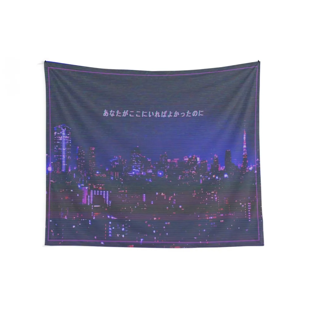 Vaporwave Aesthetic Tokyo Night Glitch Kanji Wish You Were Here Tapestry Cute Decor Room Decor Korean Style Tapestry