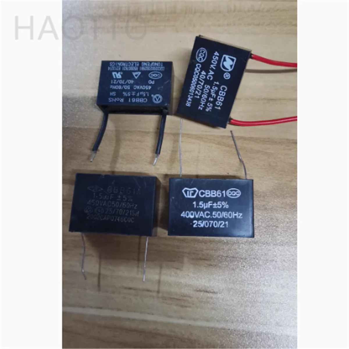 

10pcs CBB61 fan capacitor 1.5uf/400~450vAc pin type, with wired capacitor
